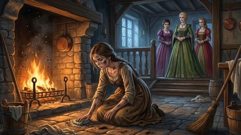 Cinderella by the hearth as a servant