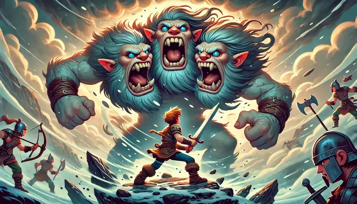 Halvor's fierce battle with the three-headed troll