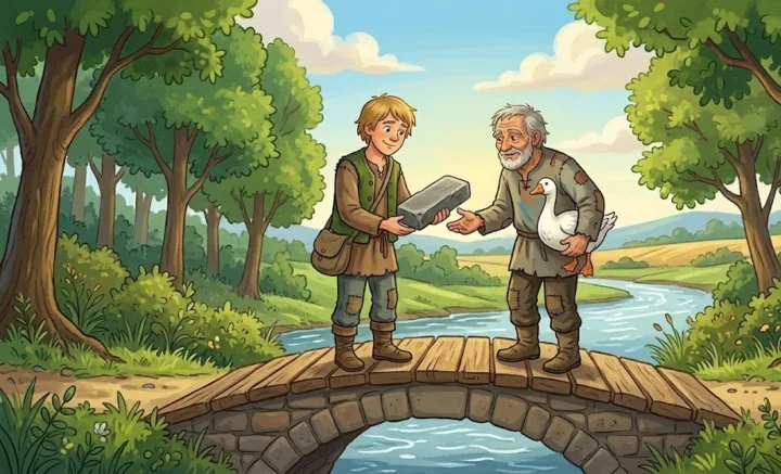 Hans trades his goose for a grindstone