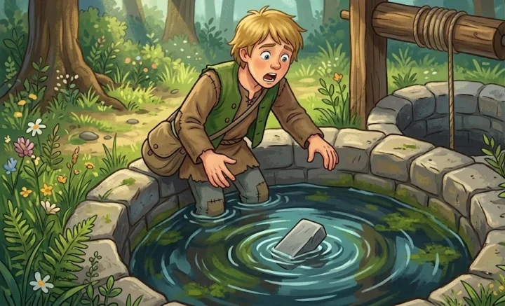 The grindstone falls into the well