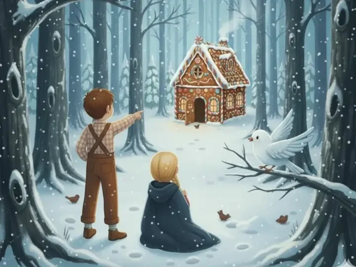 Hansel and Gretel discover the candy house