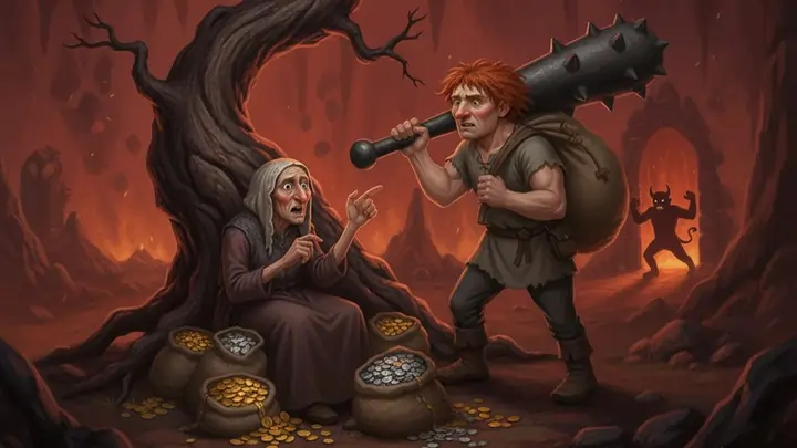 Mumle Goose-Egg demands the rent from Old Erik's mother