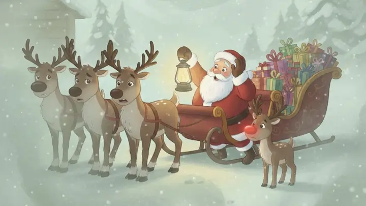 Rudolph the reindeer in a snowstorm