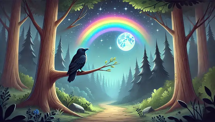 The night sky over the forest where Kalle the crow lives