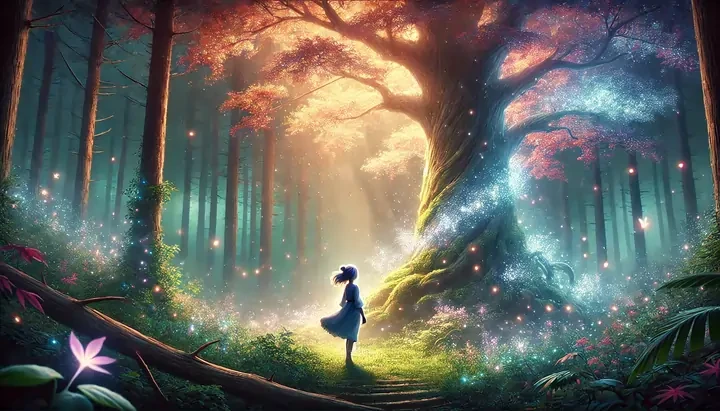 Mira by the great tree in the hidden forest