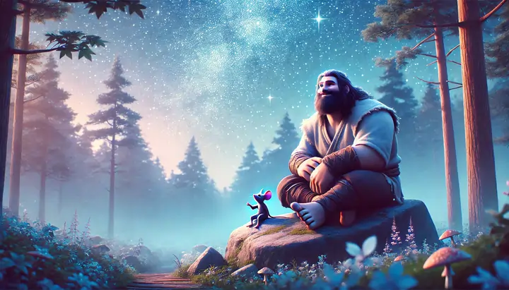 A tiny mouse meets the giant Thoran in the forest