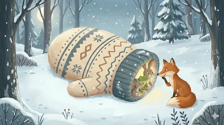 The fox asks for room in the mitten