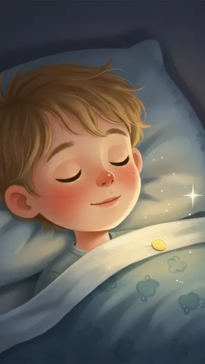 The boy sleeps and waits for the tooth fairy